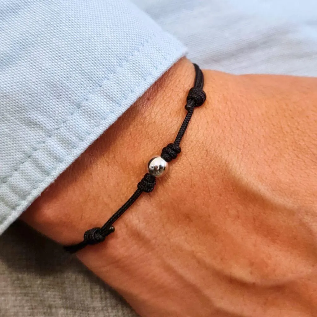 14K Gold Bead on Adjustable Black Cord Bracelet