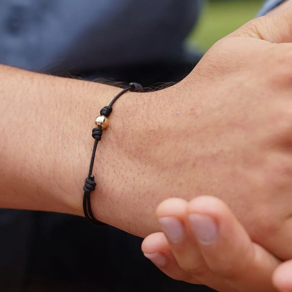 14K Gold Bead on Adjustable Black Cord Bracelet