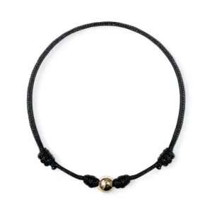 14K Gold Bead on Adjustable Black Cord Bracelet