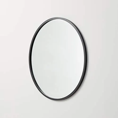 Better Bevel 30” x 30” Black Rubber Framed Mirror | Round Bathroom Wall Mirror