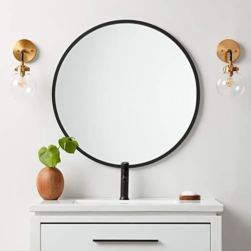 Better Bevel 30” x 30” Black Rubber Framed Mirror | Round Bathroom Wall Mirror