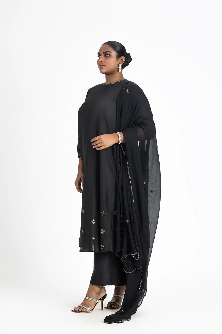 BLACK CHANDERI KURTA PALAZZO SET