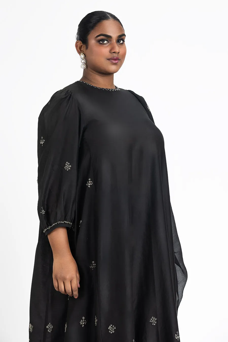 BLACK CHANDERI KURTA PALAZZO SET