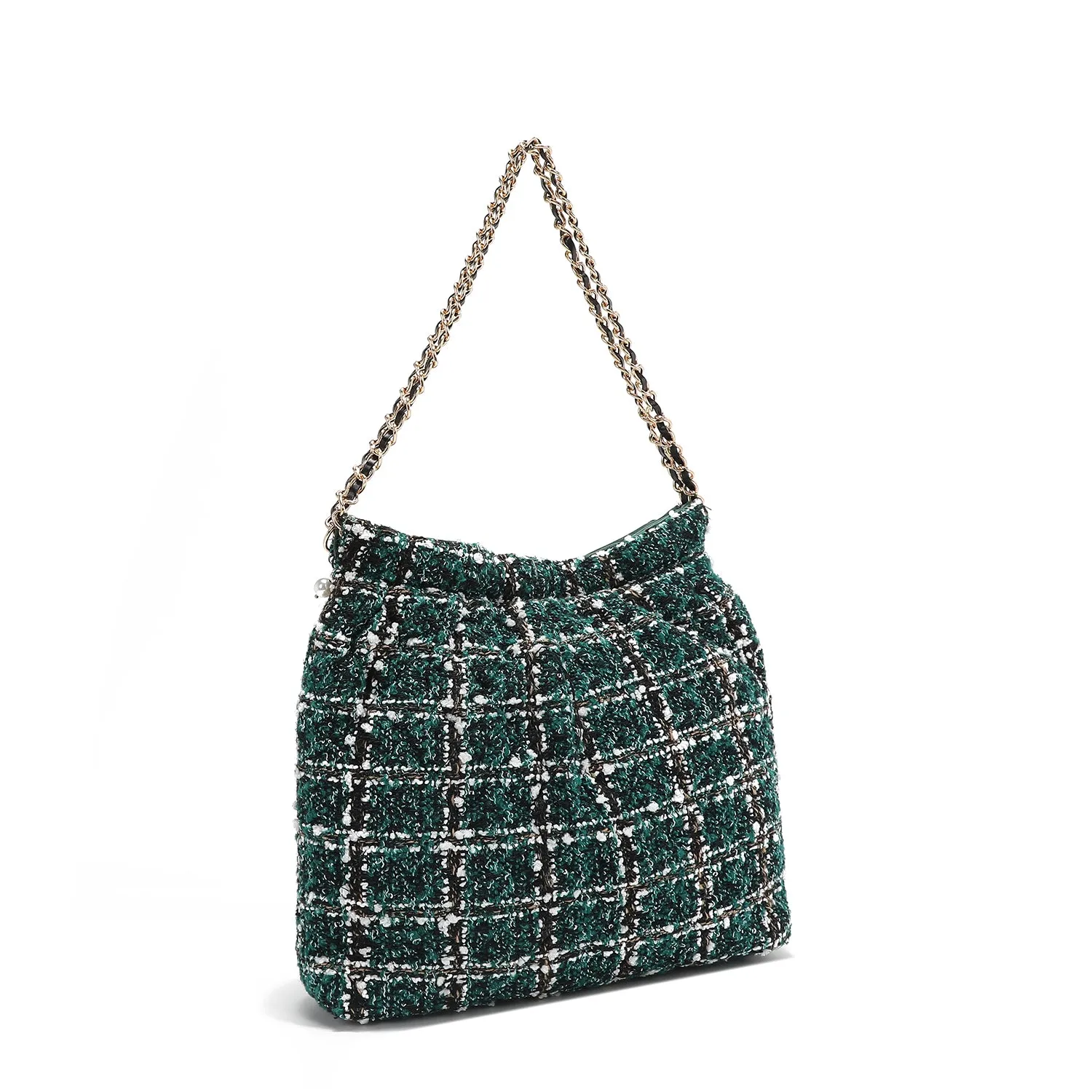 BOLSO DE HOMBRO ESTILO TWEED (VERDE)