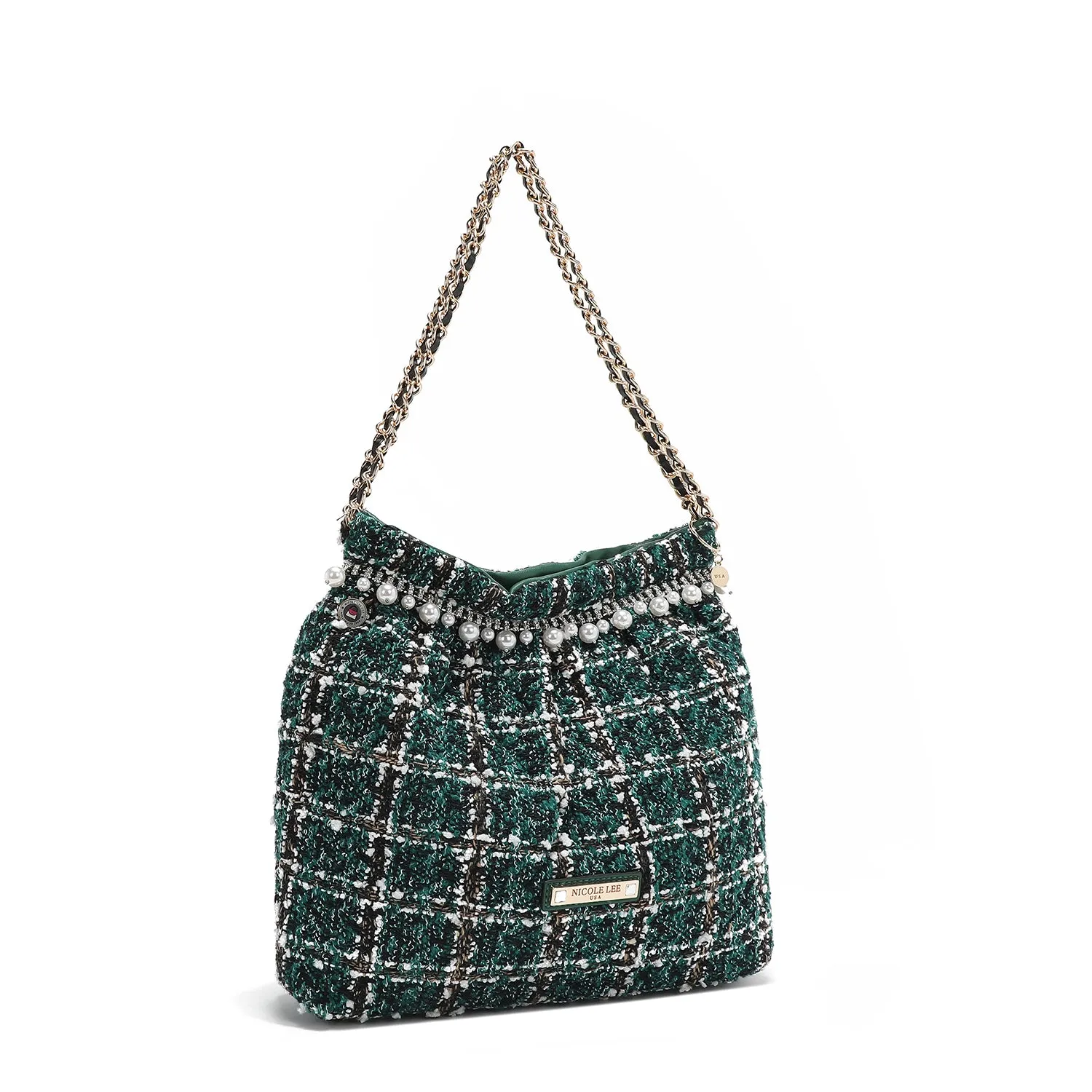 BOLSO DE HOMBRO ESTILO TWEED (VERDE)