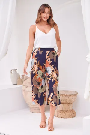 Calypso Navy/Multi Floral Print Culotte Pants