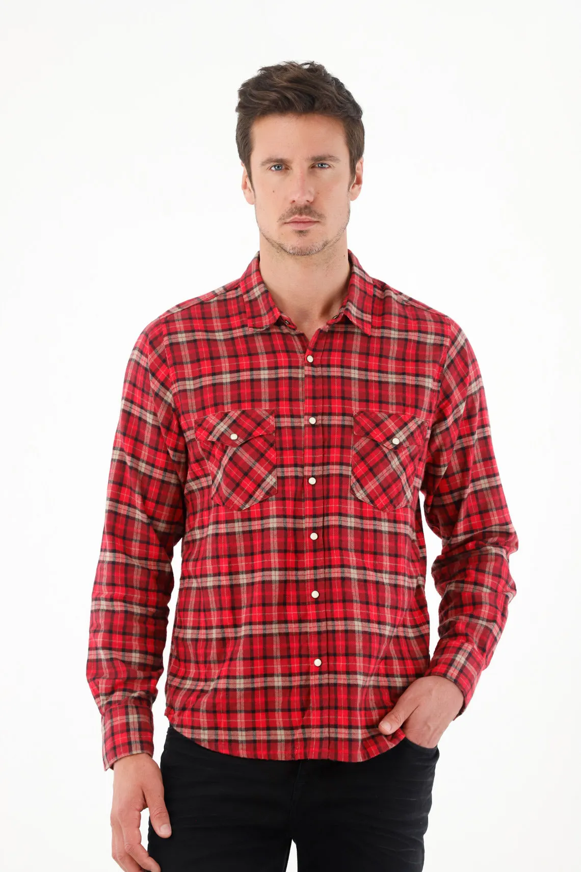 Camisa tipo leñadora roja para hombre