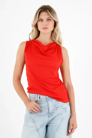 Camiseta roja manga sisa para mujer