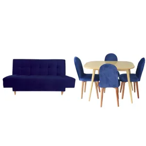 Combo Sofa Cama London   Juego de Comedor Alaska Antifluido Azul