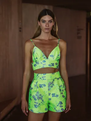 CROP TOP VERDE FLUORESCENTE FLORAL