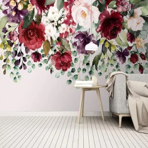 Custom Floral Wallpaper Mural Romantic Flowers (㎡)