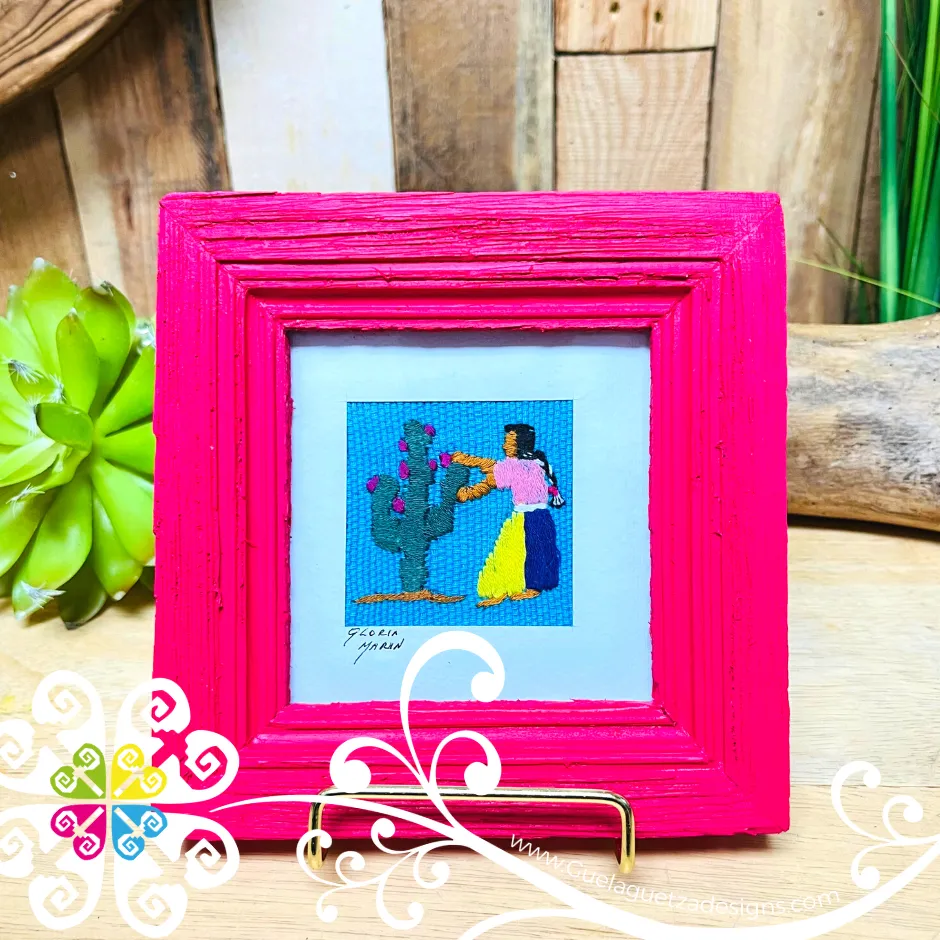 Fuchsia Culturas Bordadas - Embroidered Wood Frame