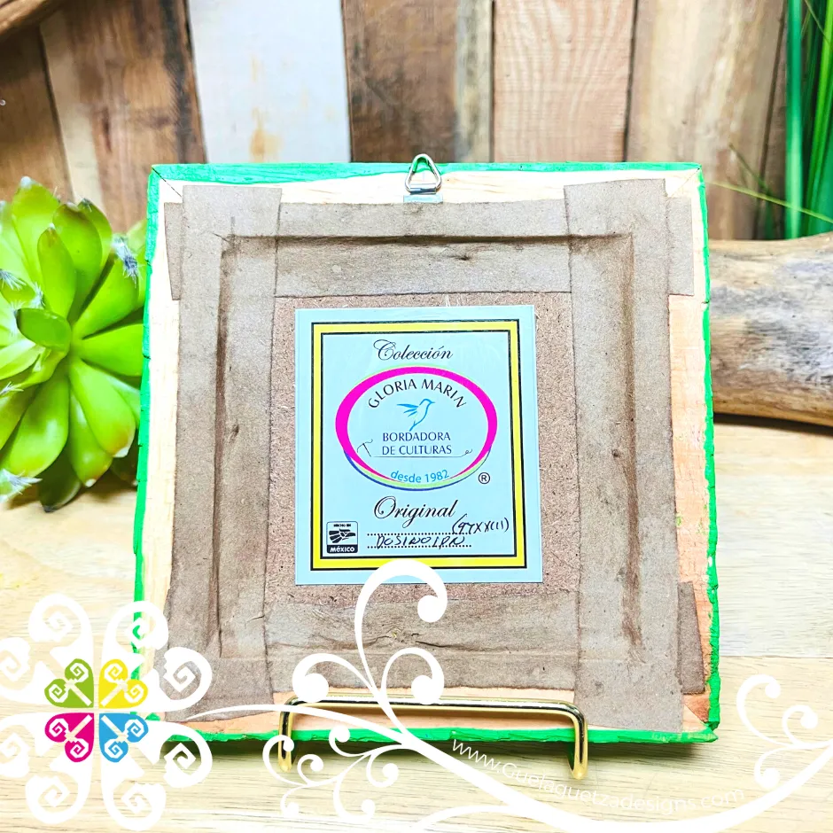 Green Culturas Bordadas - Embroidered Wood Frame