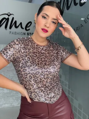 Leopard Sequin Top