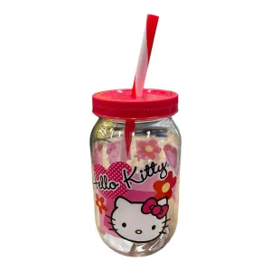 New Arrival Siglo 21 Vaso Transparente Tapa Y Popote Rojo Flores Hello Kitty