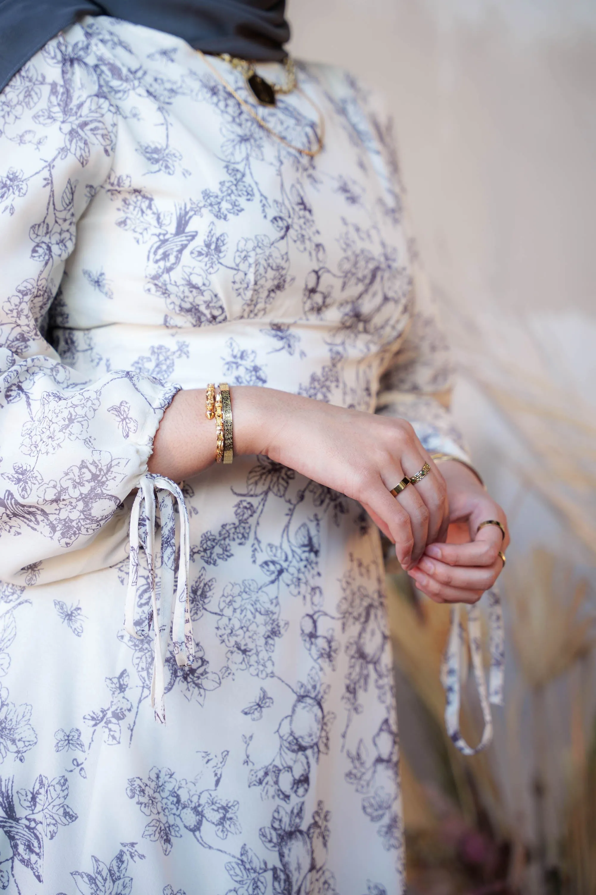 Off White and Black Birdy Floral Print Maxi Dress