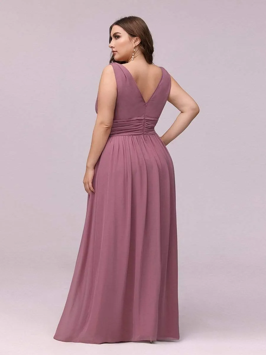 Plus Size Sleeveless V-Neck Semi-Formal Chiffon Bridesmaid Dress