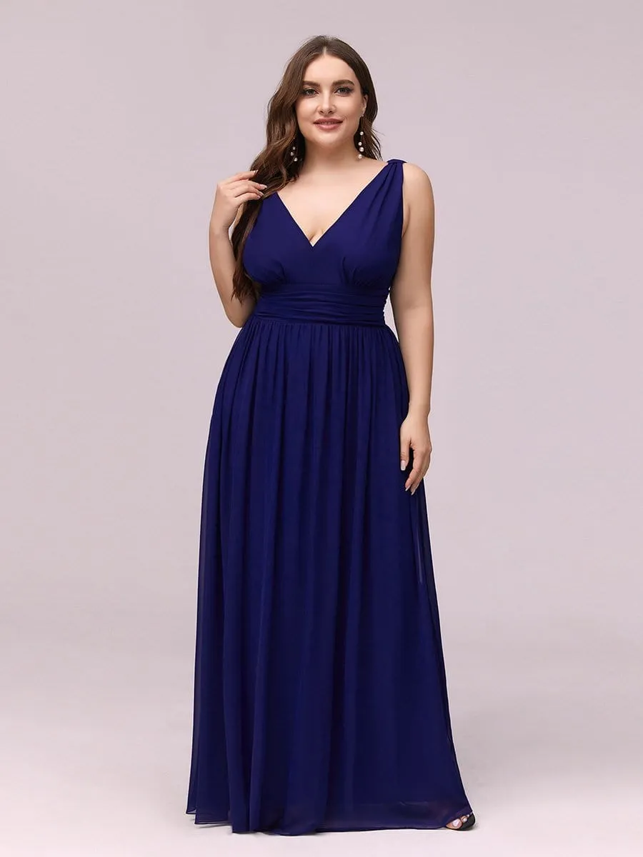 Plus Size Sleeveless V-Neck Semi-Formal Chiffon Bridesmaid Dress