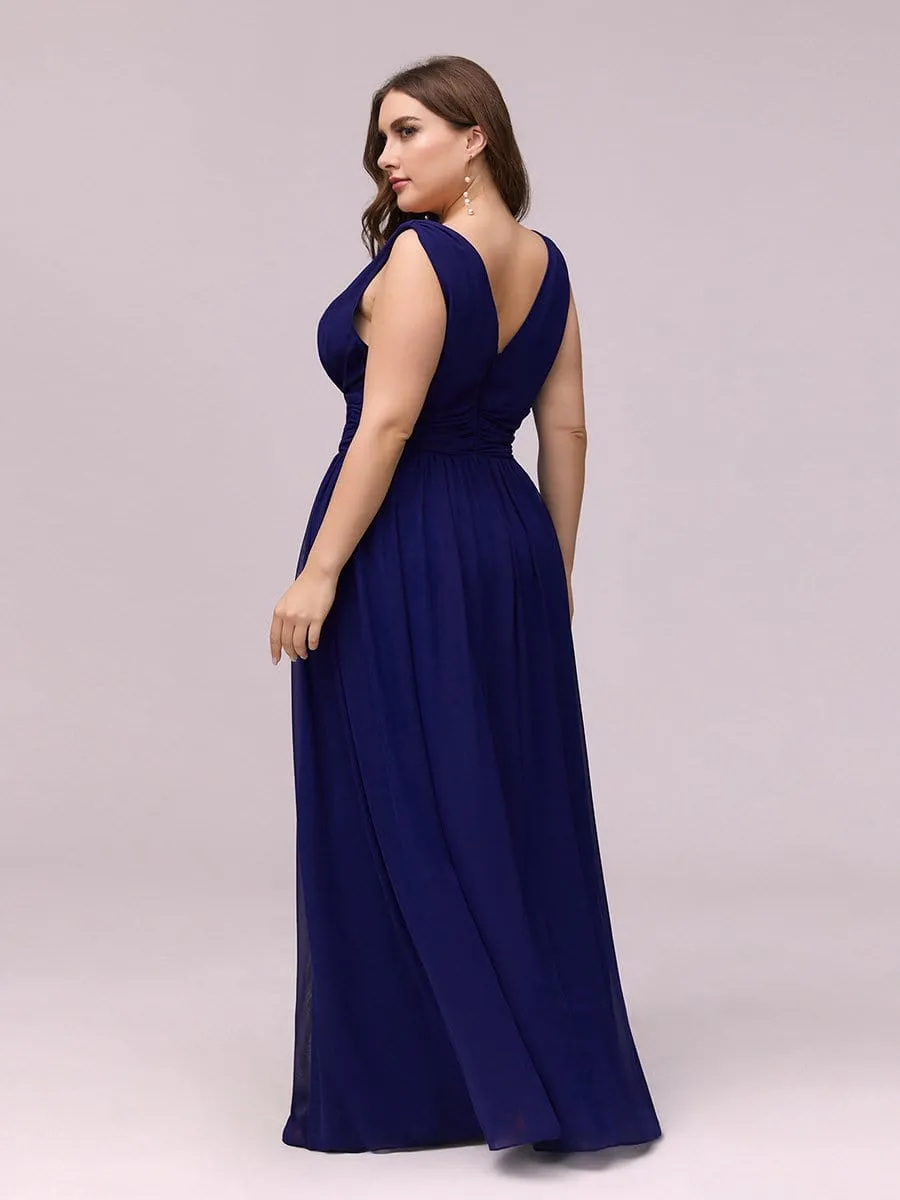 Plus Size Sleeveless V-Neck Semi-Formal Chiffon Bridesmaid Dress