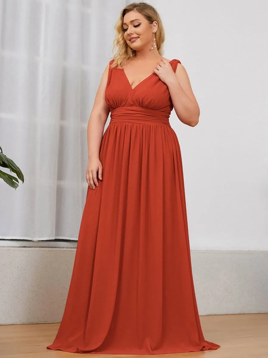 Plus Size Sleeveless V-Neck Semi-Formal Chiffon Bridesmaid Dress