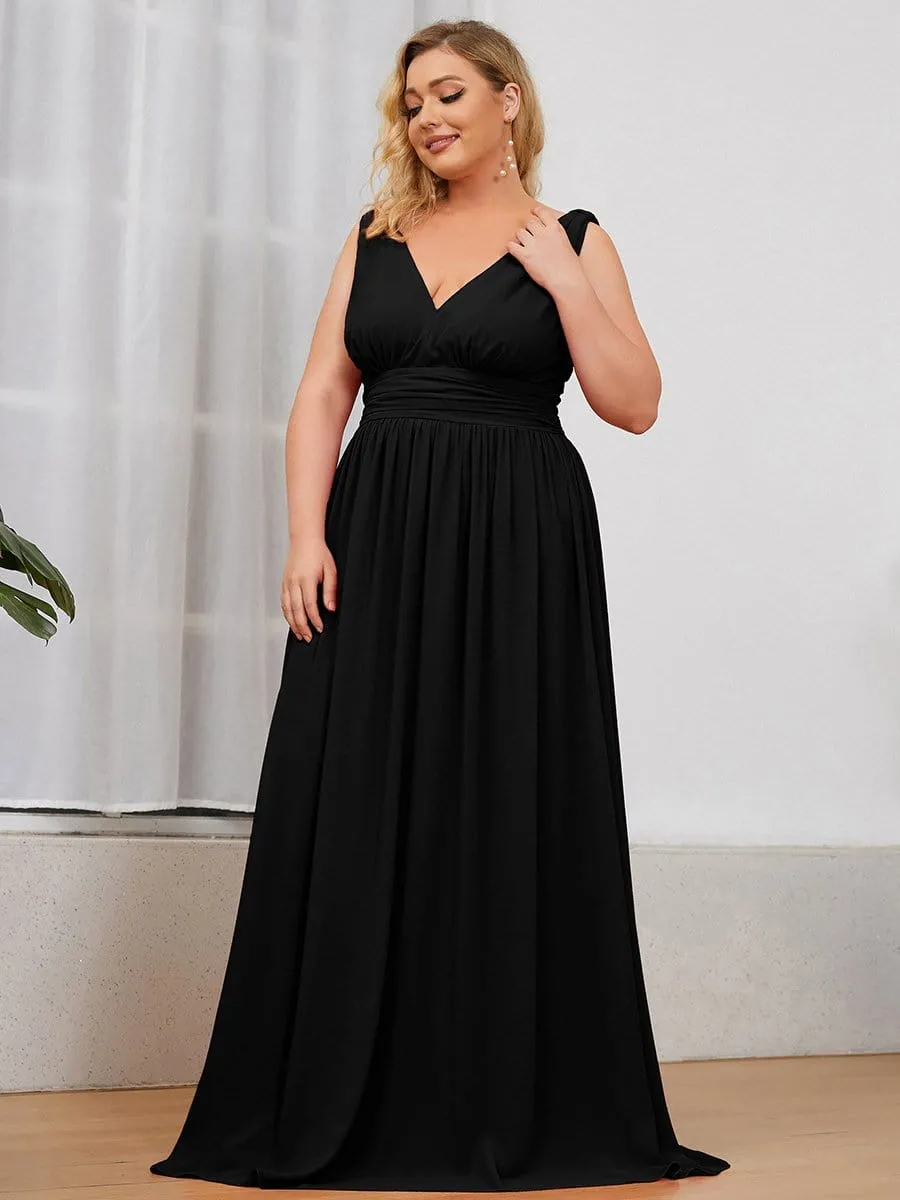 Plus Size Sleeveless V-Neck Semi-Formal Chiffon Bridesmaid Dress