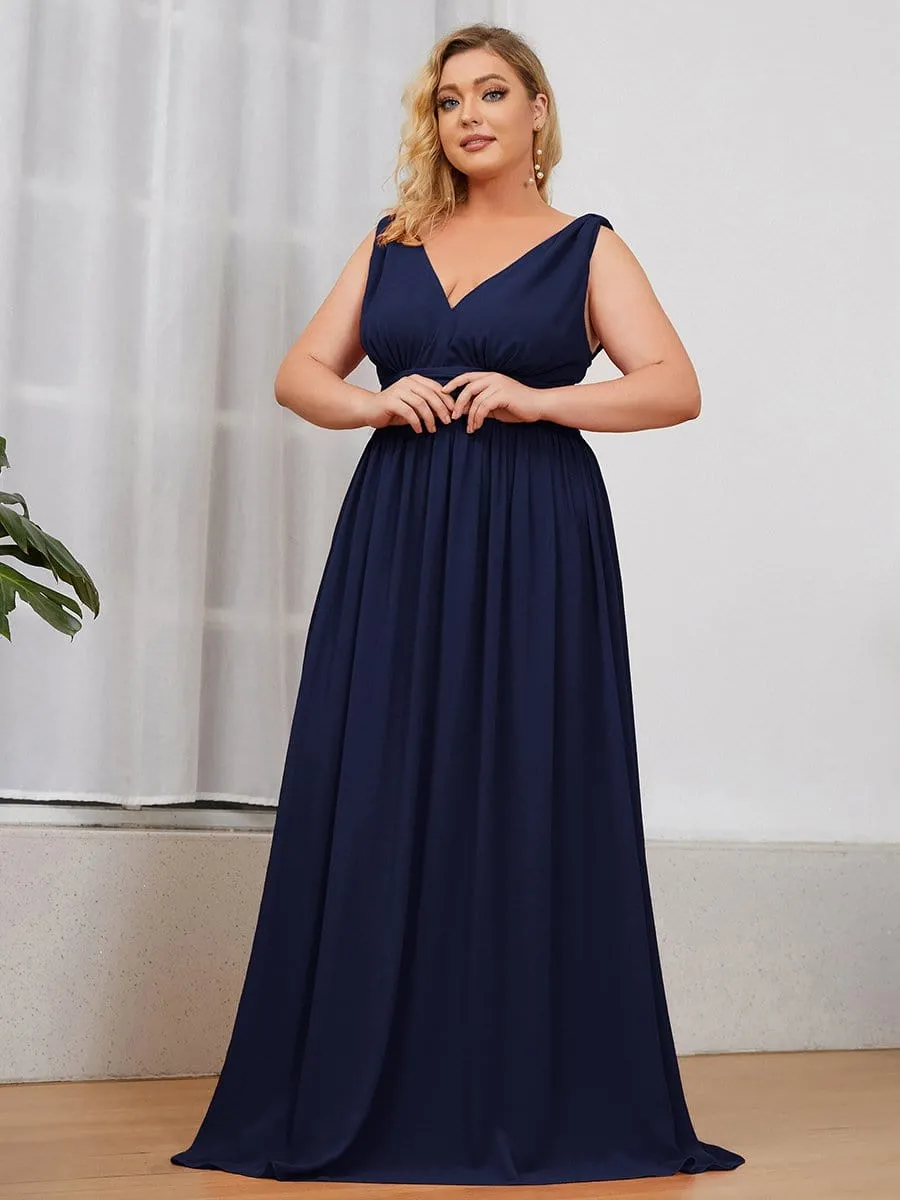 Plus Size Sleeveless V-Neck Semi-Formal Chiffon Bridesmaid Dress