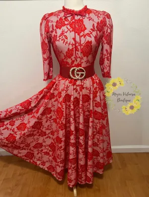 Susan Red Lace Floral Dress