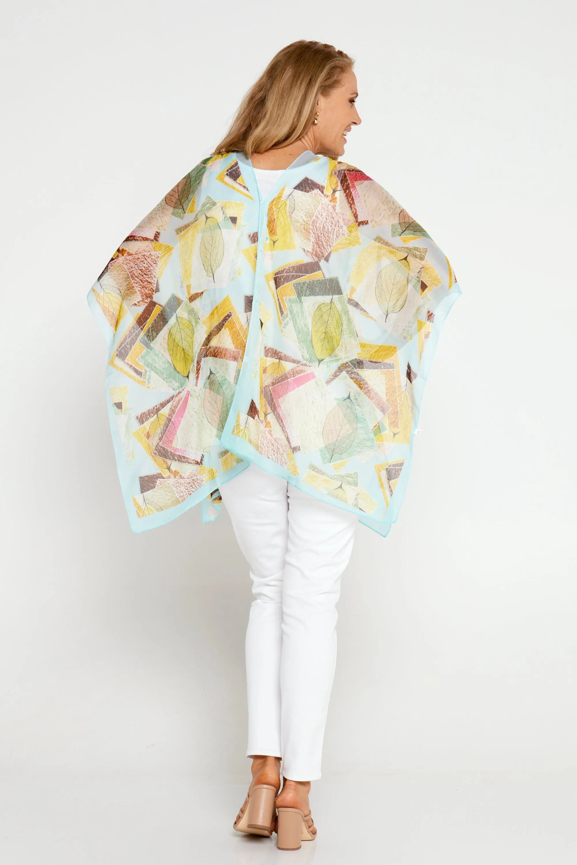 Two Way Chiffon Shawl - Lemon/Aqua