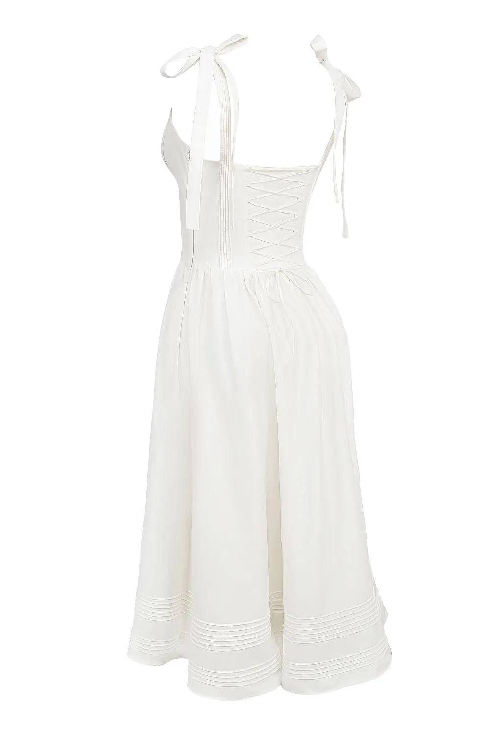 Vestido Branco Midi Com Lacinho Modelo Hattie