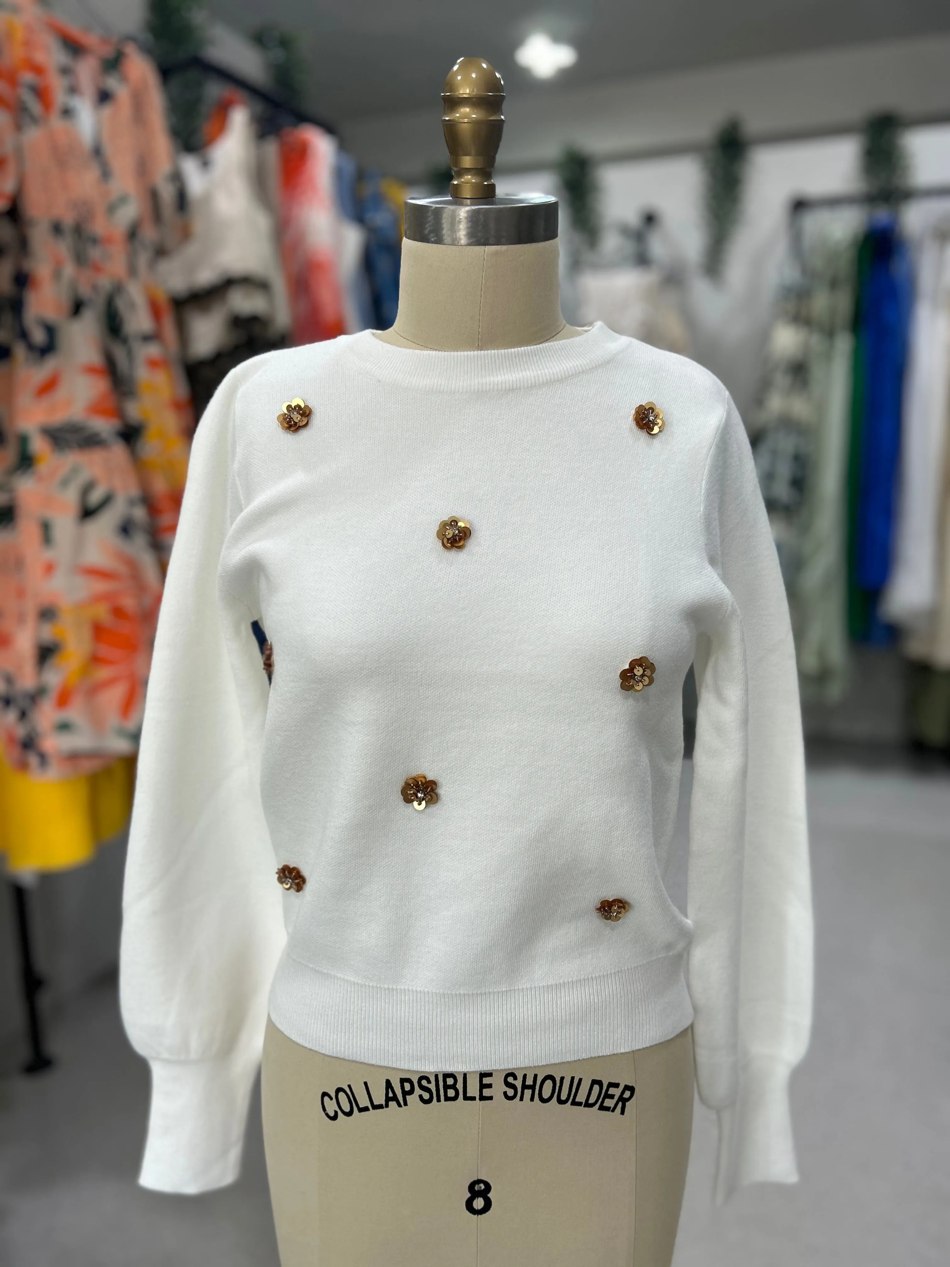 White Flowers Sweater